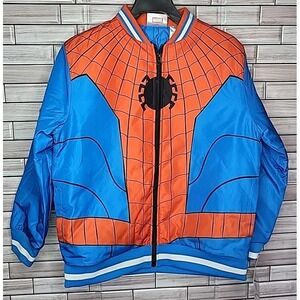 New Spider-Man Boy's Graphic Bomber Jacket Red Blue L (10/12) Zipper Pockets